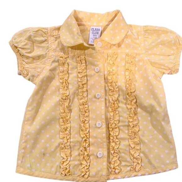 Class Club 2-Piece Set Yellow Polka Dot Top/Denim Pants with Yellow Trim 24M - Picture 4 of 6